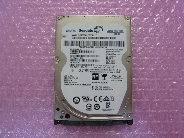 SEAGATE (ST500LM021) 500GB 7200回転 32Mバッファ SATA600対応 ★高性能7mm厚 使用6159時間★_画像1