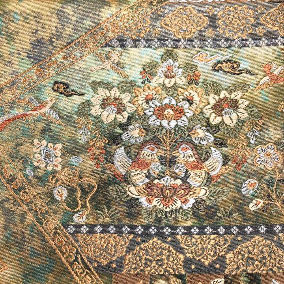 店内全品対象 O-2057 袋帯 美しい華柄の織模様 鳥柄 金銀糸 appznet.net