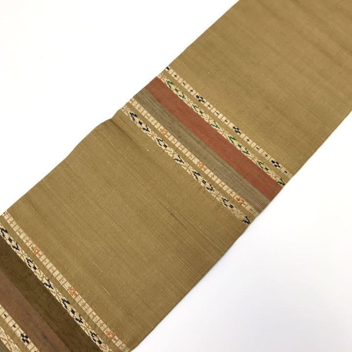 人気商品超目玉 目玉商品 O-1208 名古屋帯 横縞柄に花織 金糸 紬 - 帯