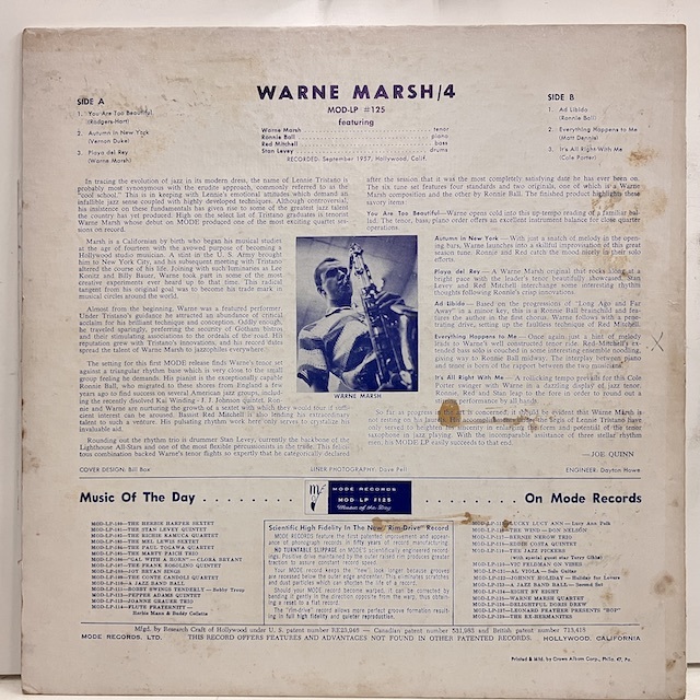 ○即決LP Warne Marsh Music for Prancing j34158 米オリジナル、Dg Mono Pat刻 ウォーン・マーシュ 