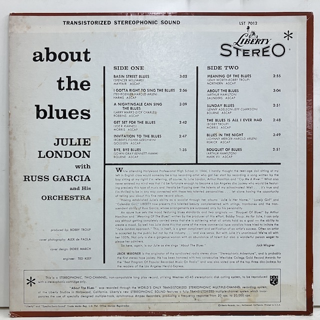 ○即決VOCAL LP Julie London / About the Blues jv3125 米オリジナル