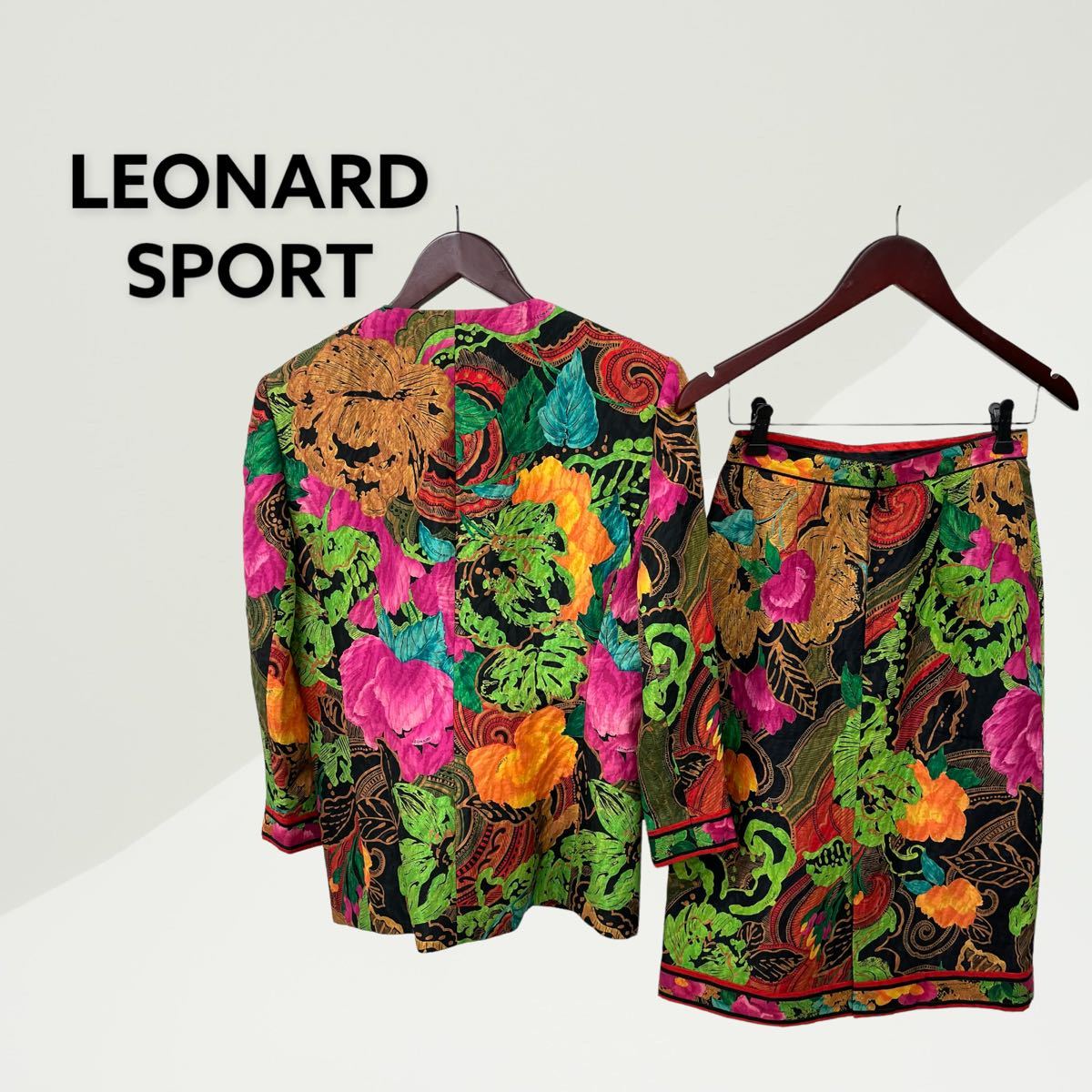 LEONARD SPORT レオナール スポーツ シルク ウール混 総柄 ノーカラー