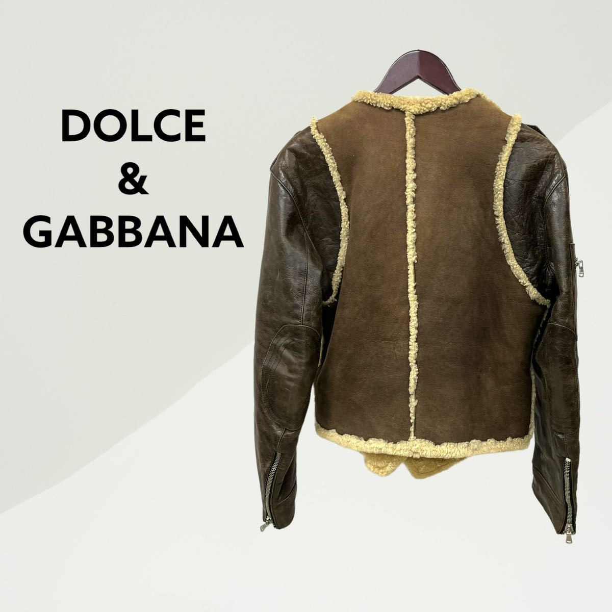 DOLCE&GABBANA ドルチェ＆ガッバーナ ボア 袖レザー切替 ムートン レザージャケット レディース