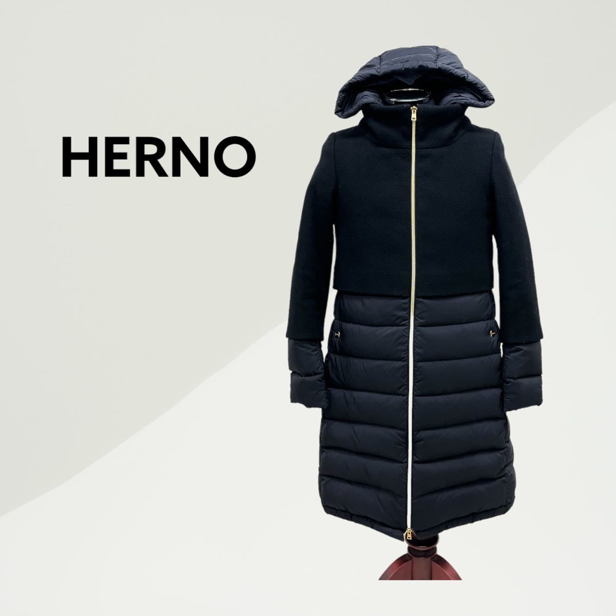 HERNO ヘルノ 16AW ウール ナイロン 切替 フード付き ダウンコート