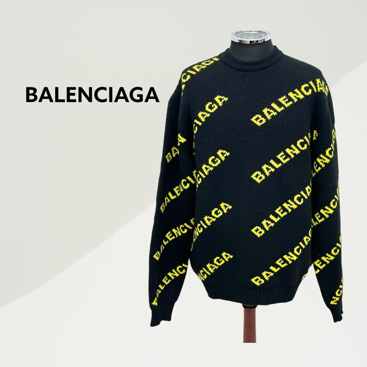 人気 BALENCIAGA バレンシアガ オールオーバー ロゴ総柄ニットセーター-