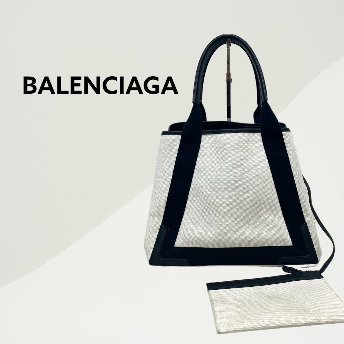 BALENCIAGA Balenciaga Navy темно-синий medium бегемот s Logo парусина кожа сумка имеется большая сумка 581292 1081