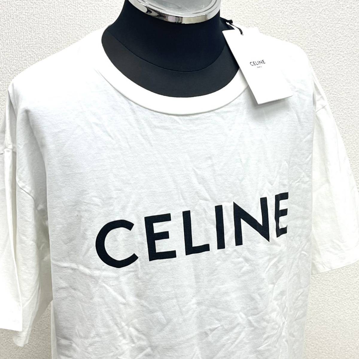 タグ付き CELINE セリーヌ CELINEプリント コットンジャージー ルーズ Tシャツ メンズ 2X681671Q｜PayPayフリマ