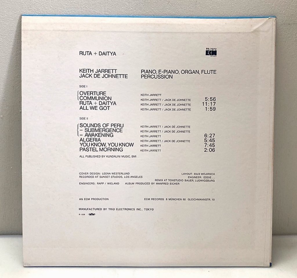 E11209▲国内盤 KEITH JARRETT/RUTA AND DAITYA LPレコード ECM/ジャズ/JACK DE JOHNETTE/キースジャレット_画像2