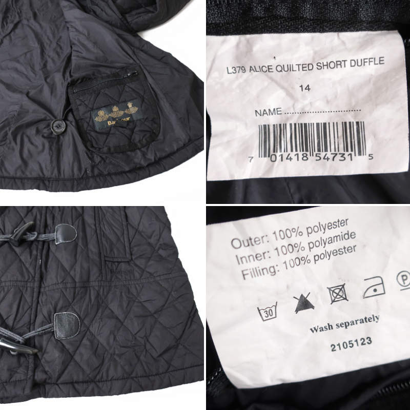 Barbour バブアー QUILTED DUFFLE キルトダッフル フーディジャケット　黒/UK14(L)_画像4