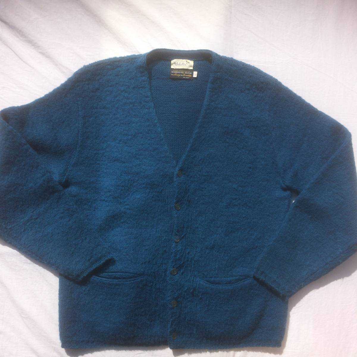 webster sportswear モヘア カーディガン ビンテージ ニット vintage セーター 毛足 グリーン ブルー mohair cardiganＬ オールド_画像1