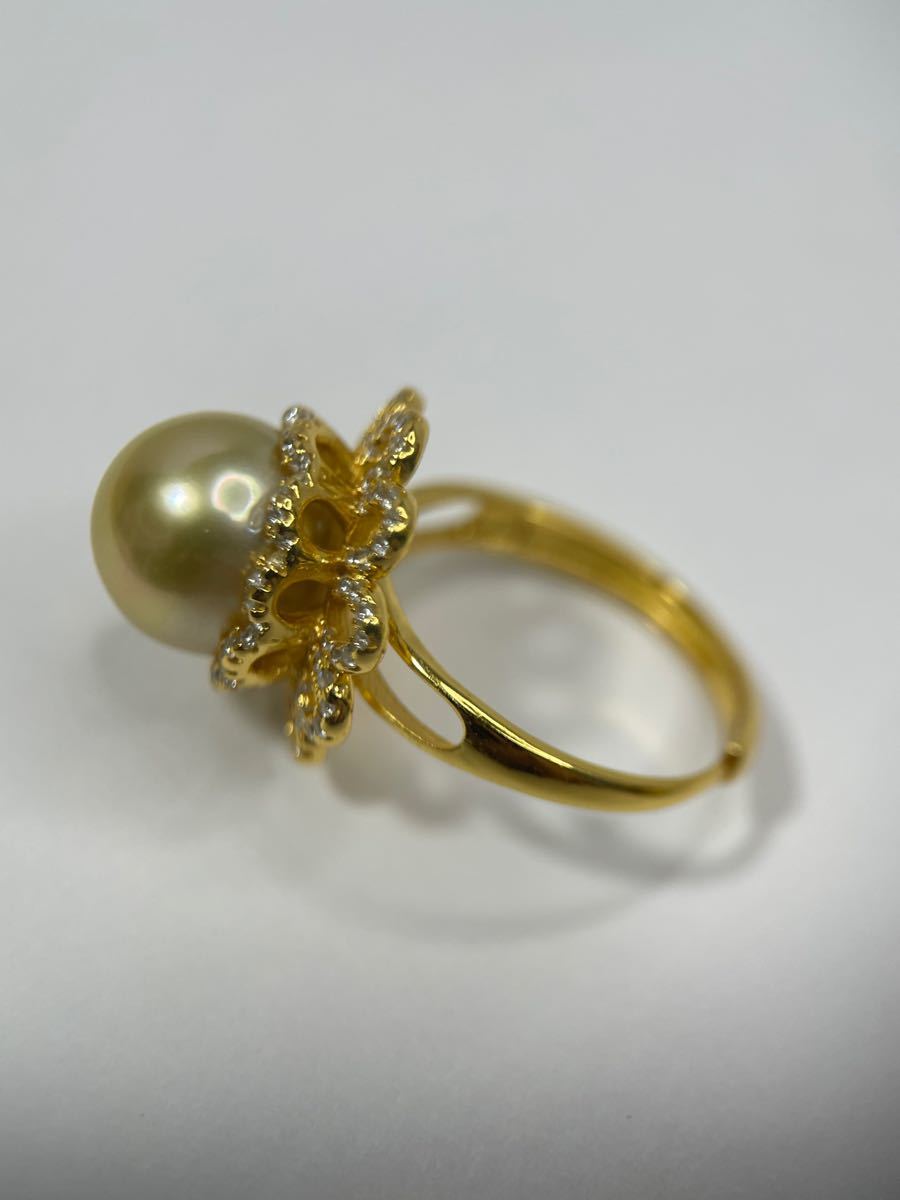 新品 本真珠 ゴールデンパール 南洋白蝶真珠 10.8mm シルバー リング