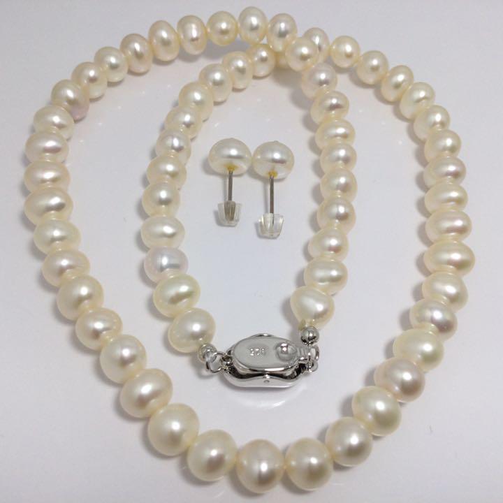 真珠ネックレス＋ピアスセット本物淡水パール可愛いな小さめ珠6-7mm冠