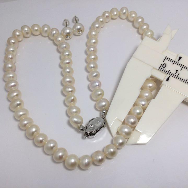 真珠ネックレス＋ピアスセット本物淡水パール可愛いな小さめ珠6-7mm冠