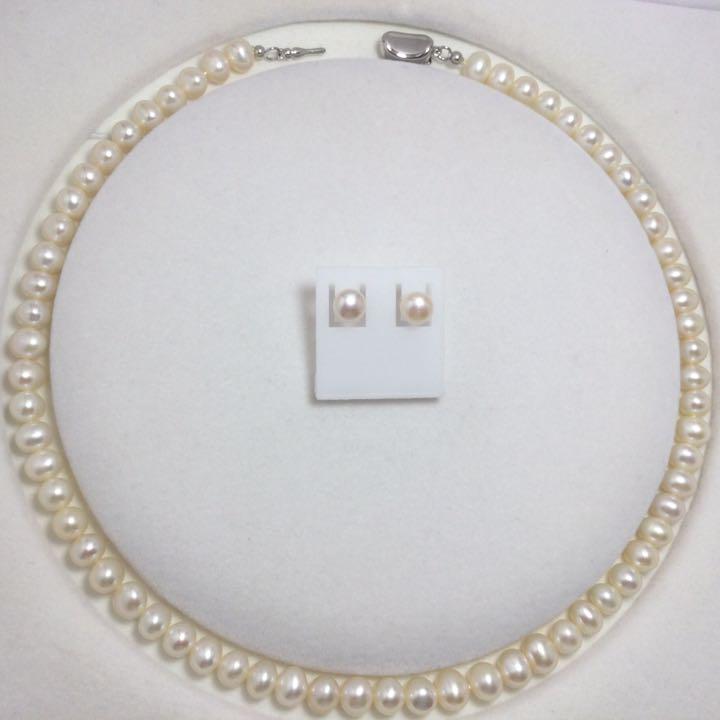 真珠ネックレス＋ピアスセット小さめパール6-7mm冠婚葬祭フォーマル