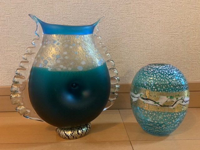 黒木国昭 花器 花瓶 2個まとめて 現代の名工 ガラス工芸 グラスアート
