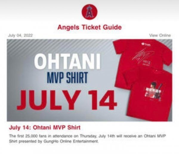 1円スタート 先着25 000人限定 大谷翔平 Tシャツ 2022年7月14日配布 ...