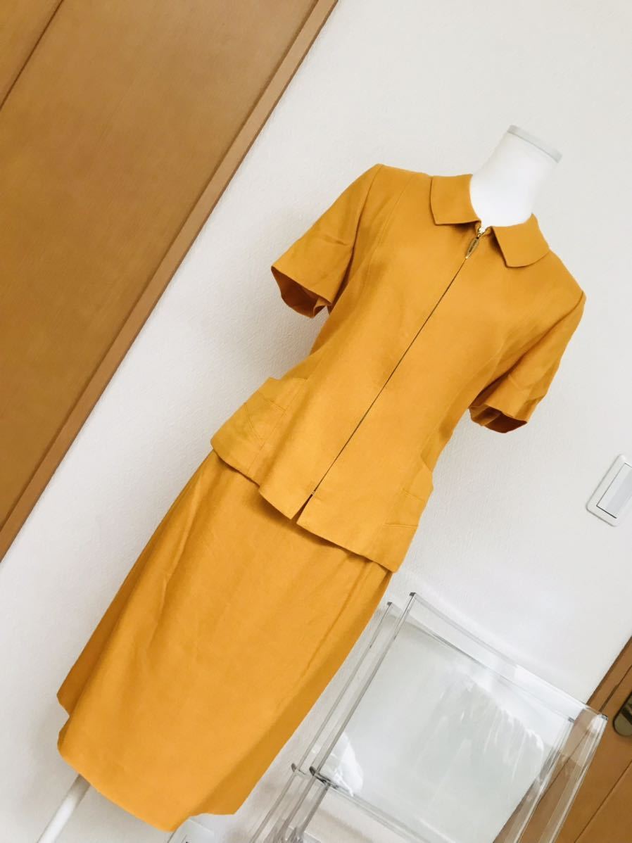 Pierre Cardin(ヴィンテージ)オレンジ系半袖スーツ11(L)美中古　ピエールカルダン/上下セットアップ/vintage suits/ラピーヌ