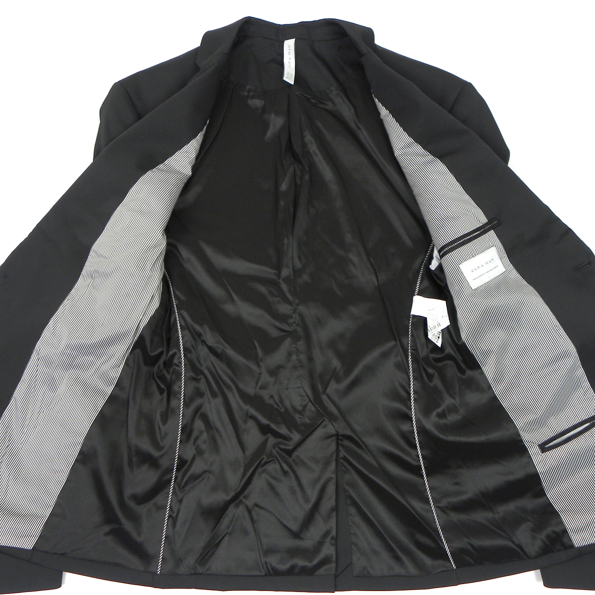 ザラマン ZARA MAN ブラックスーツ ナローラペル2Bテーラードジャケット＋スリムパンツ＋ドレスシャツ＋シルクネクタイ4点セット 44 m0914-_画像3