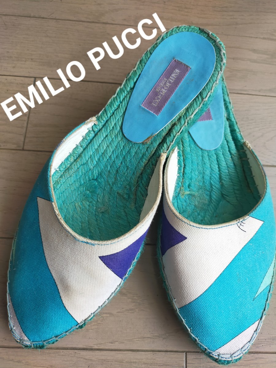 Emilio Pucci エミリオ・プッチ サンダル エスパドリーユ 36 ミュール ぺたんこ プリント 靴 シューズ 草履 