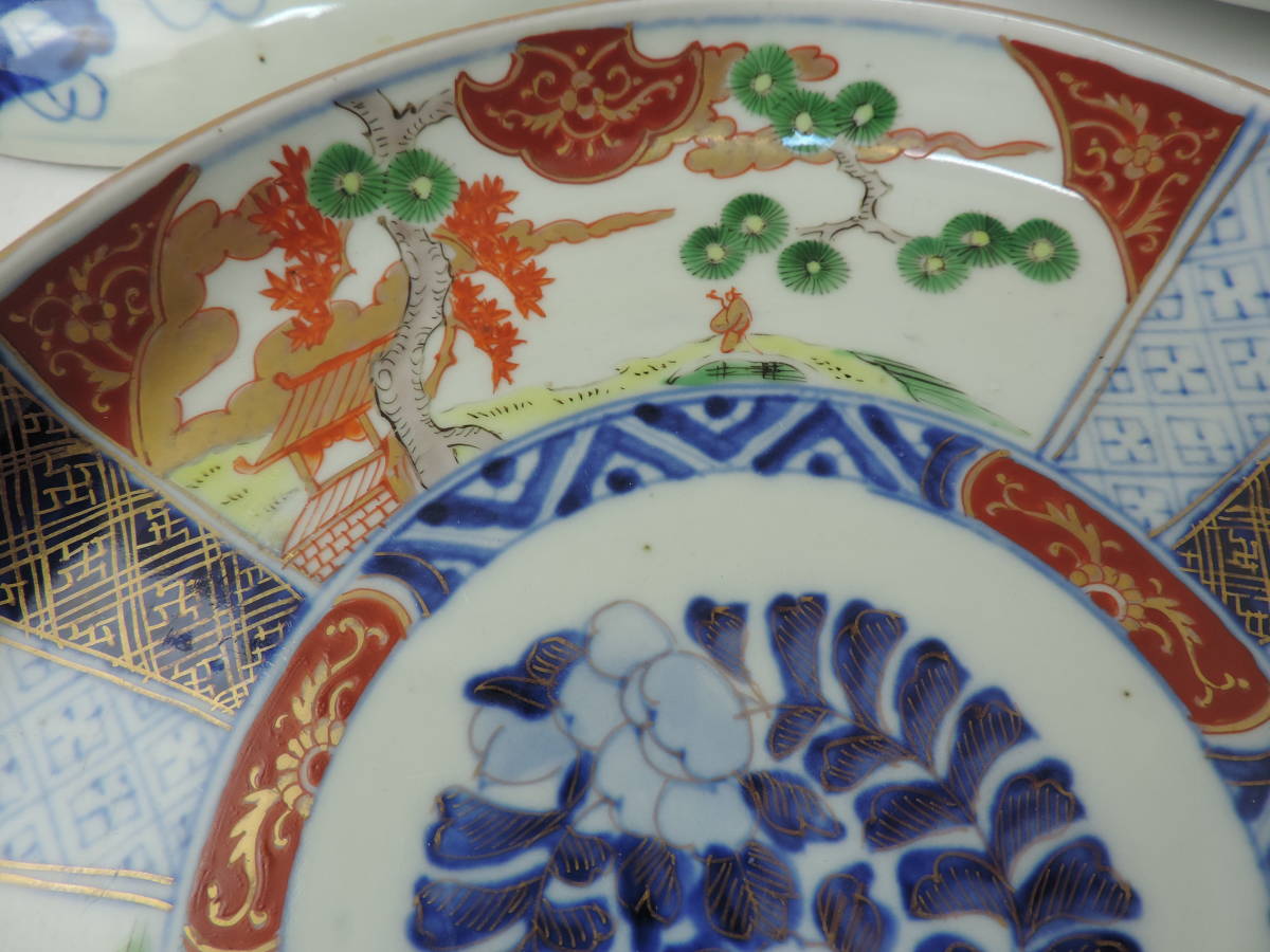 古伊万里 色絵 赤絵 八賢人宝物文 5寸皿 5枚 完品 バラ売り可 富貴