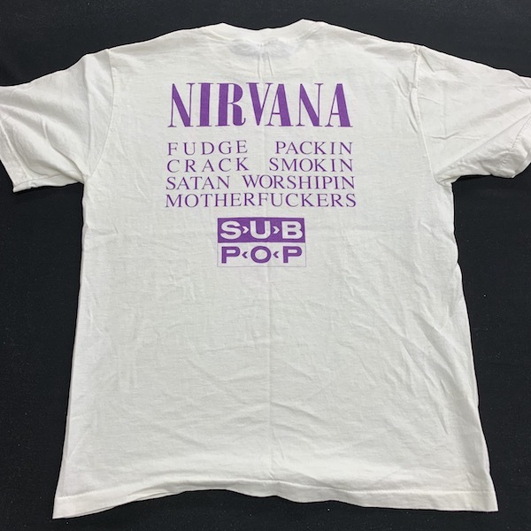 NIRVANA T-shirt 90s USA Vintage single stitch niru burner KURT COBAIN Cart ko bar nHOLE hole lock T band T