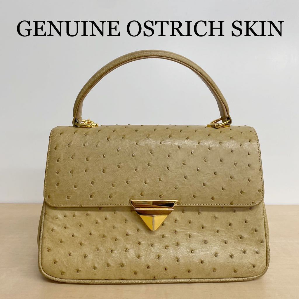 フローラル GENUINE OSTRICH SKIN ハンドバッグ オーストリッチB119
