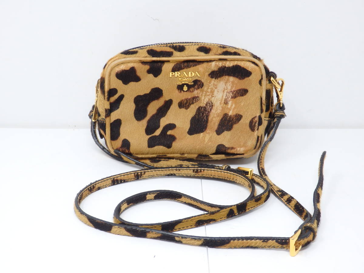 プラダ PRADA ヒョウ柄 レオパード柄 ハラコ ポシェット ショルダー