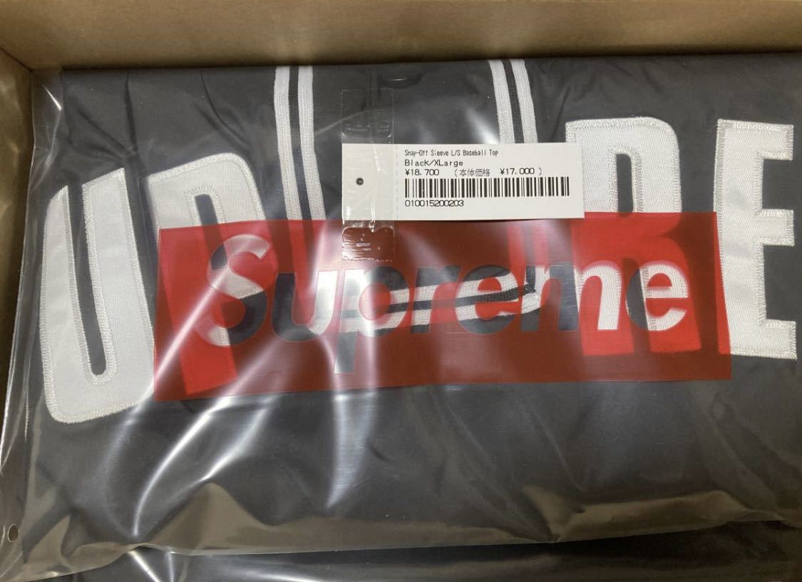 新品未使用Supreme Snap-Off Sleeve L/S Baseball Top Black XL