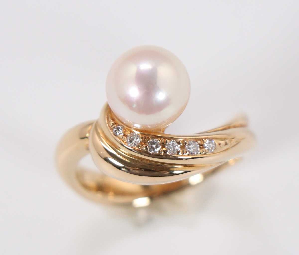CAK09 セイコージュエリー 18金 天然パールリング アコヤ本真珠 8.5㎜ K18 ダイヤモンド 服部時計店 SEIKO 大粒 指輪 ピンク