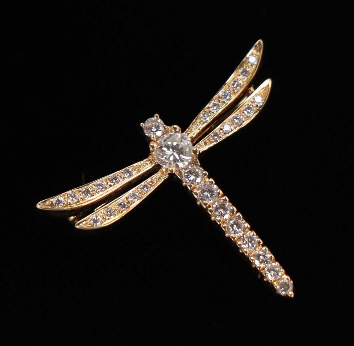 CAK23 K18 トンボブローチ ダイヤモンド 0.23ct 0.40ct 3.77g ブリリアントカット ドラゴンフライ ピン 高級ジュエリー  18金 Dragonfly