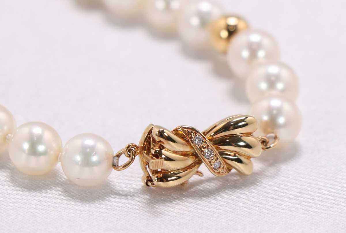 CAK30 K18製 天然パールネックレス 本真珠 全長53cm ダイヤモンド 0.3ct デザインネックレス 高級ジュエリー 18金 _画像6