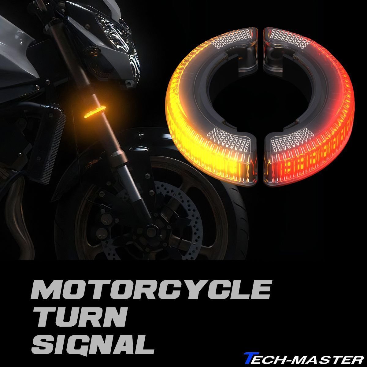 バイク フロントフォーク LED ウインカー レッド マーカーランプ デイライト付き DRL 汎用 左右セット FZ299-R_画像1