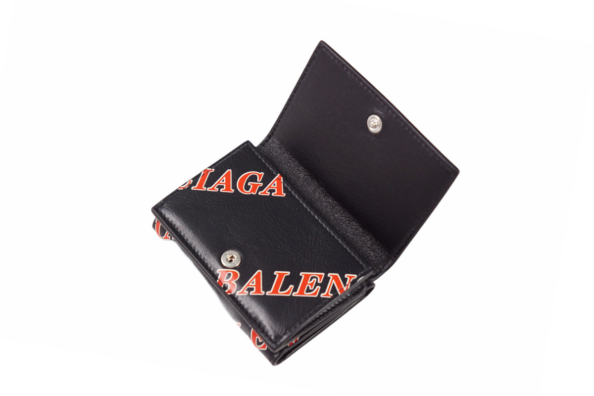 H986.. BALENCIAGA バレンシアガ 財布 CASH ミニ ウォレット 三つ折り ロゴ イタリア製 ★ 1067 BLACK+RED - 6