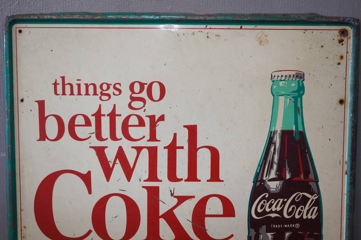 コカコーラ ホーロー?ブリキ看板 大型 ビンテージ 当時物 Coca-Cola