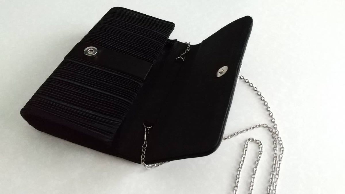 [ postage included prompt decision ] satin pleat rhinestone attaching 2WAY clutch bag ribbon black pouch wedding two next . party [ new goods unused ]