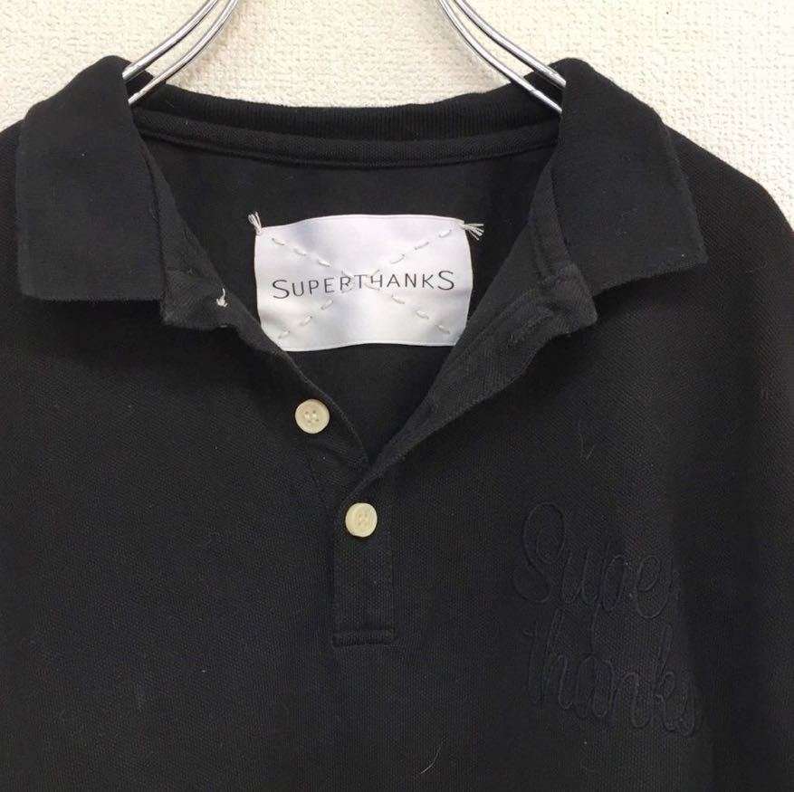【美品】　SUPERTHANKS　スーパーサンクス　半袖ポロシャツ　ブラック　刺繍ロゴ　メンズ　Mサイズ_画像4