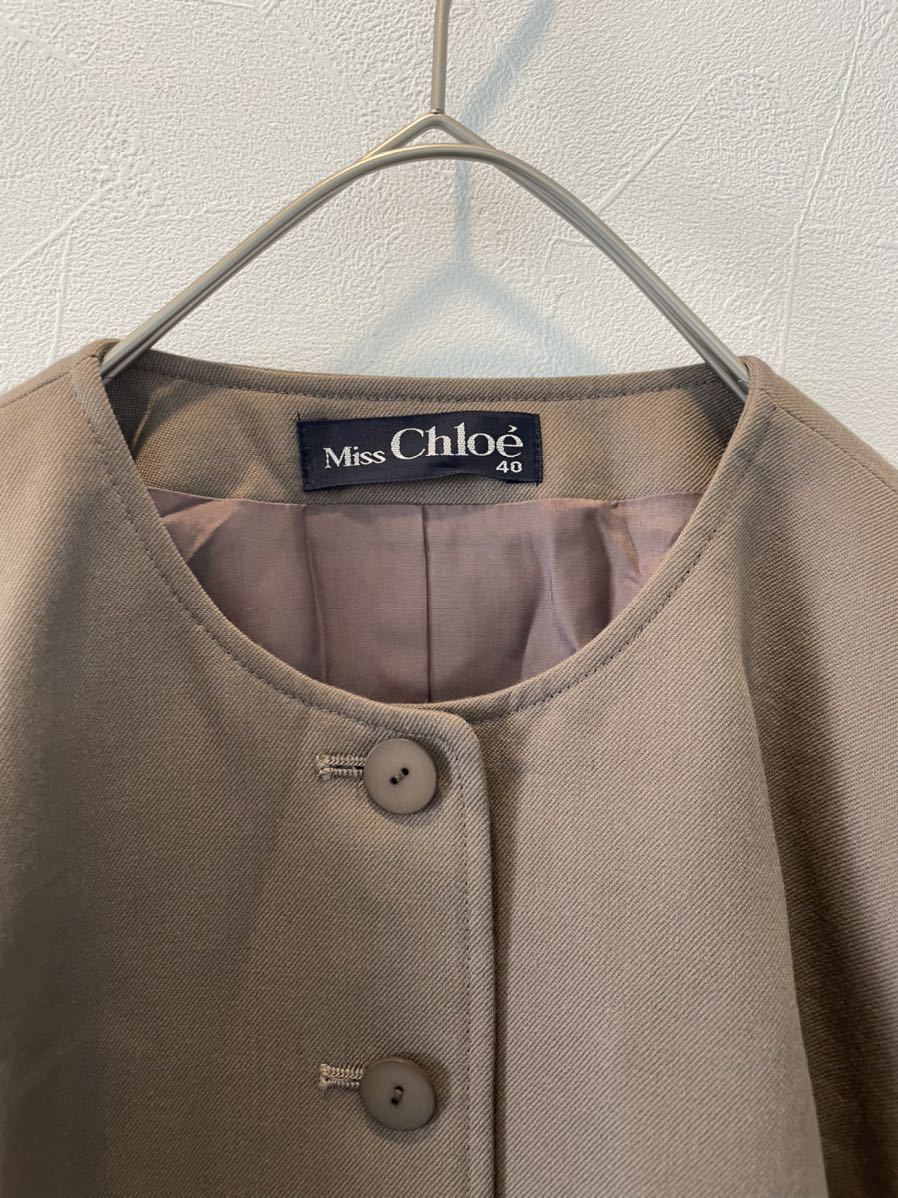 【美品】　Miss Chloe　ミスクロエ　ノーカラージャケット　40号　レディース　Lサイズ相当　グレージュ　日本製　無地　シンプル_画像4