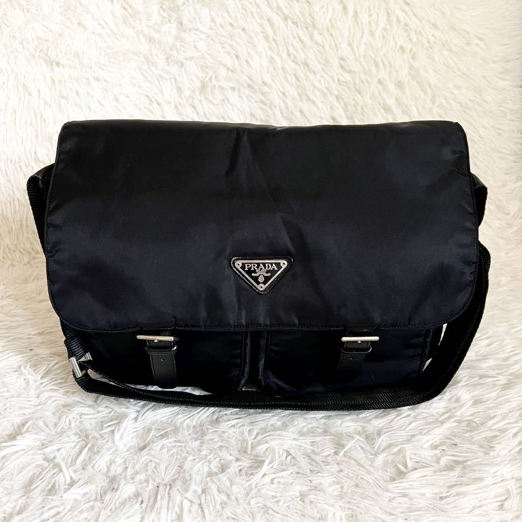 1円 美品 PRADA プラダ ナイロン レザー ショルダー バッグ