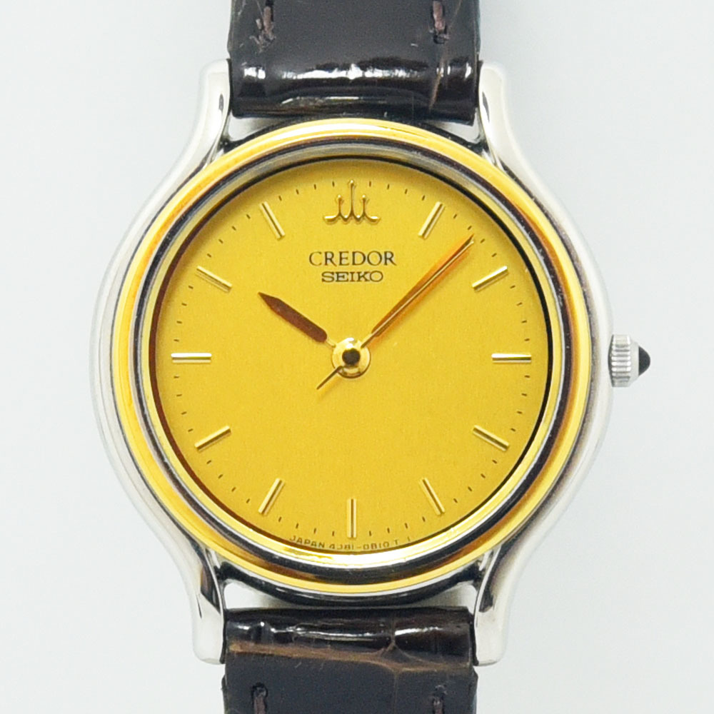 セイコー 中古 レディース SEIKO クレドール CREDOR 4J81-0A60 クォーツ SS ステンレススチール 18KT レザー ゴールド_画像1