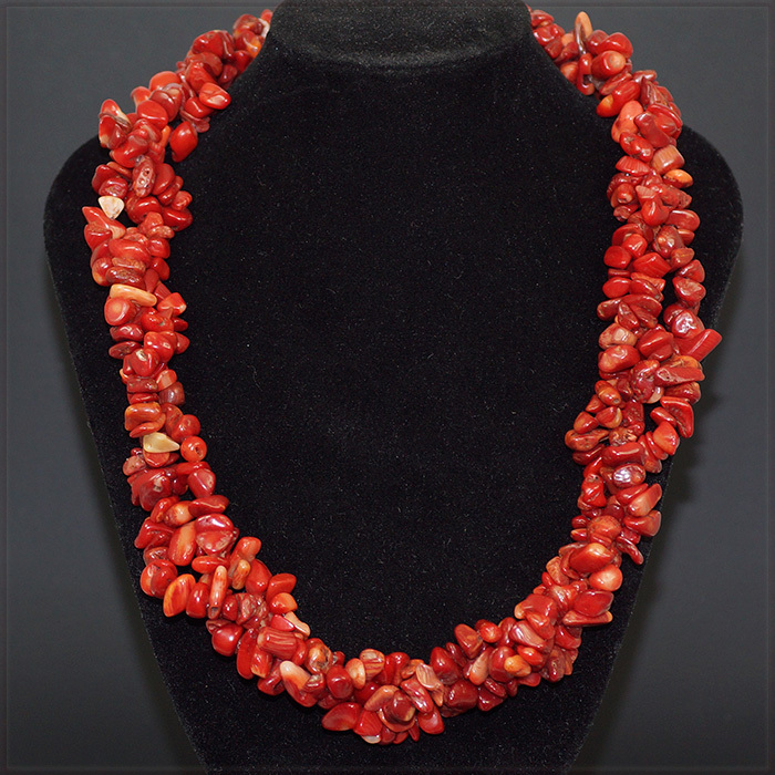 [NECKLACE] Natural Red Sea Coral Chip ナチュラル 赤珊瑚 イレギュラー チップ 螺旋 チョーカー ショート ネックレス 42cm 【送料無料】_画像2