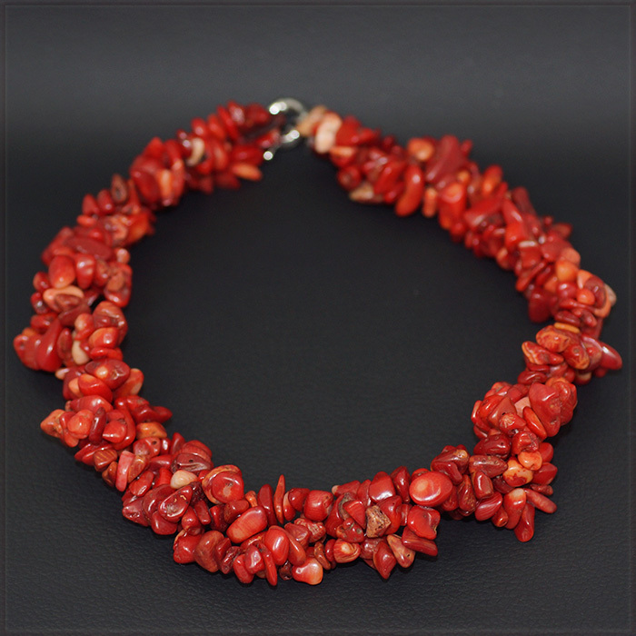 [NECKLACE] Natural Red Sea Coral Chip ナチュラル 赤珊瑚 イレギュラー チップ 螺旋 チョーカー ショート ネックレス 42cm 【送料無料】_画像3