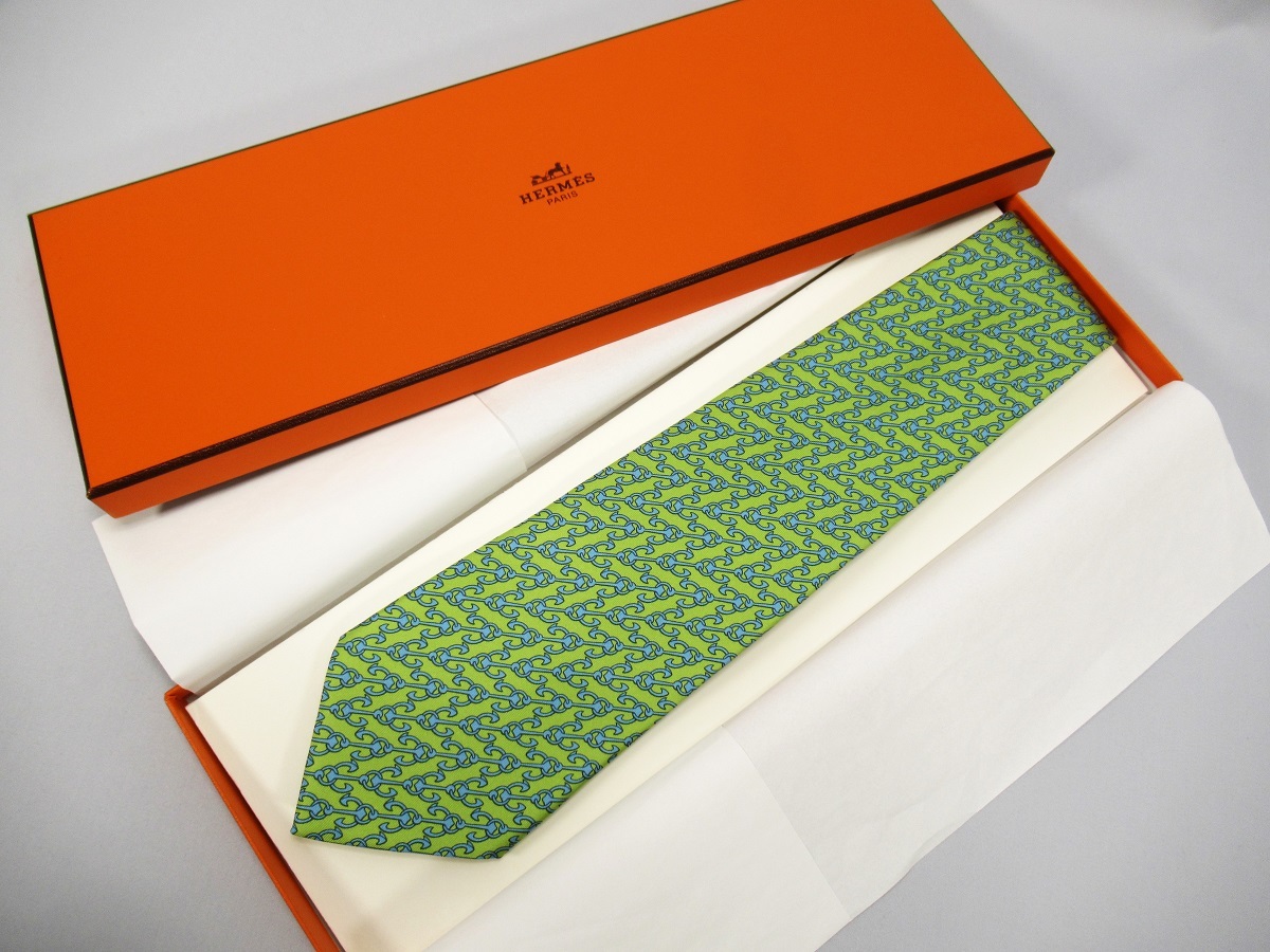 90ｓHERMES printed fabric ties Anchor pattern (Unused items)　90年代 エルメス アンカーパターン プリントタイ (未使用品)