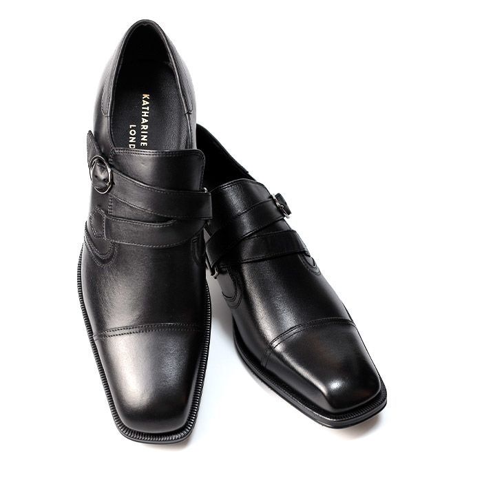 キャサリンハムネットロンドン 3990 ブラック 25.5㎝ 新品未使用 メンズ 本革 ビジネスシューズ 紳士靴 ロングノーズ モンクデザイン 革靴