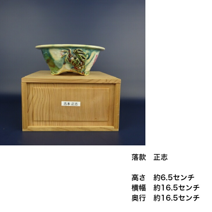 盆栽鉢 正志 古本正志 雲足 外縁 丸鉢 蟹 釉薬 観賞用 現品 新品 2