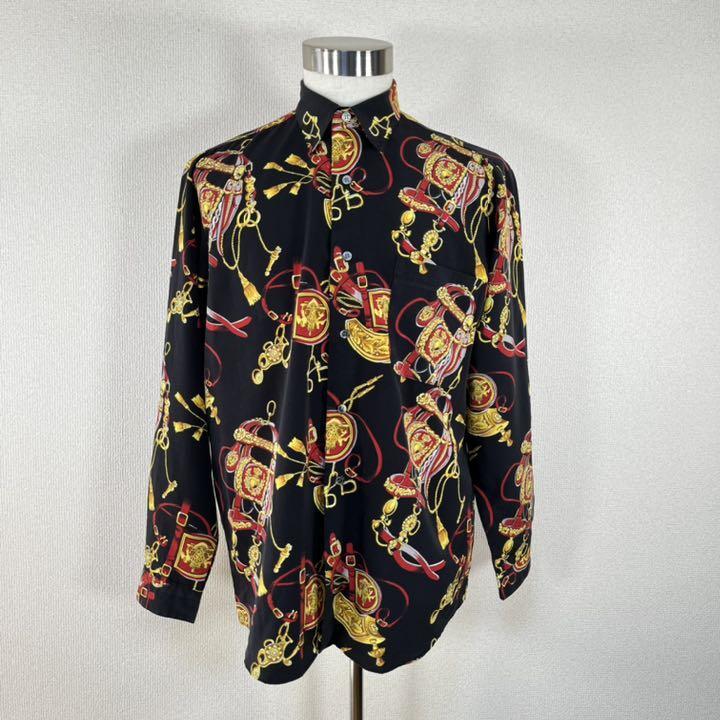 美品・90s】vintgaine homme 長袖シャツ 総柄 バロック調 黒 美品・90s】vintgaine homme 長袖シャツ 総柄 バロック調 黒