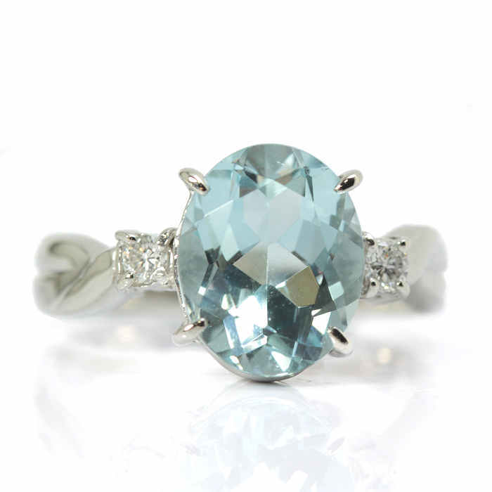 天然 アクアマリン リング 2.48/0.08ct Pt900 8号 プラチナ 大粒