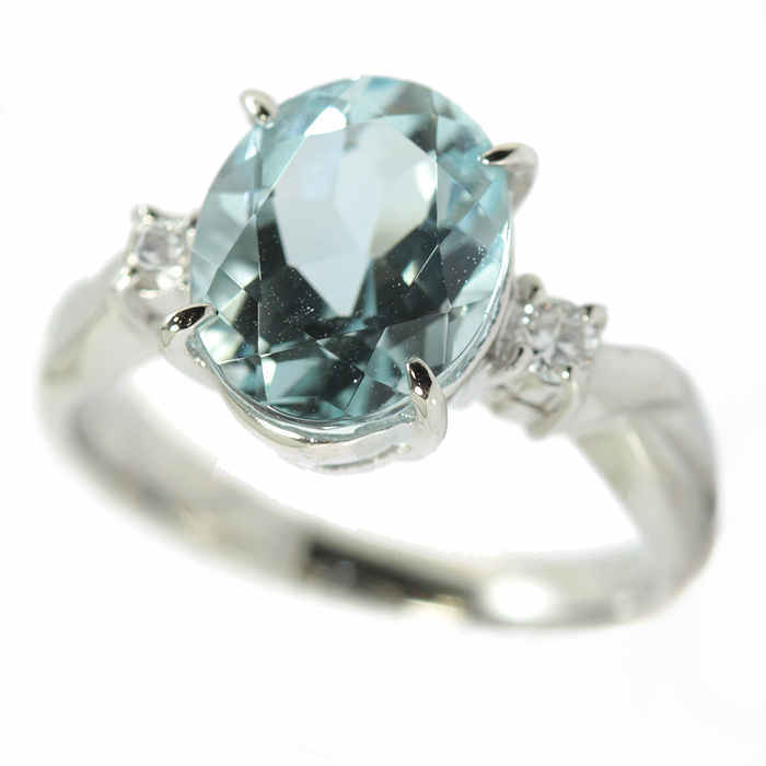 natural aquamarine ring 2.48/0.08ct Pt900 8 number platinum large grain so-ting attaching ring 18923