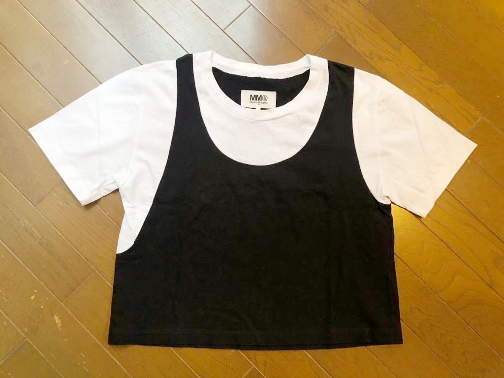 エムエム 6 メゾン マルジェラMM6 MAISON MARGIELA タンクトップ切替デザイン Tシャツ 白x黒　XS