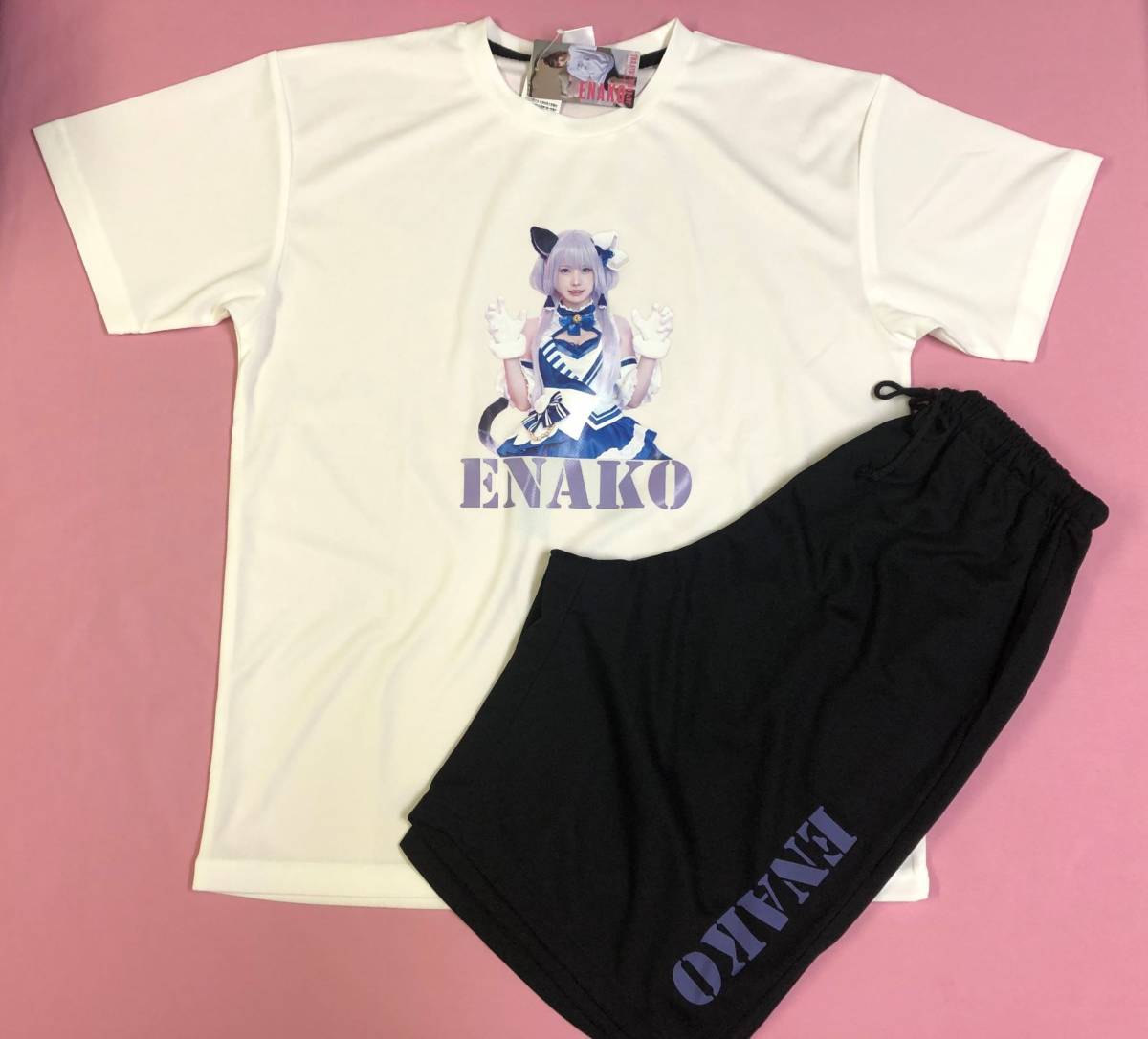 即決◆えなこ◆メッシュ 半袖パジャマ【L】白 新品タグ付き メンズ Tシャツ+ハーフパンツ ルームウェア 上下セット 部屋着 タレント◆_画像1