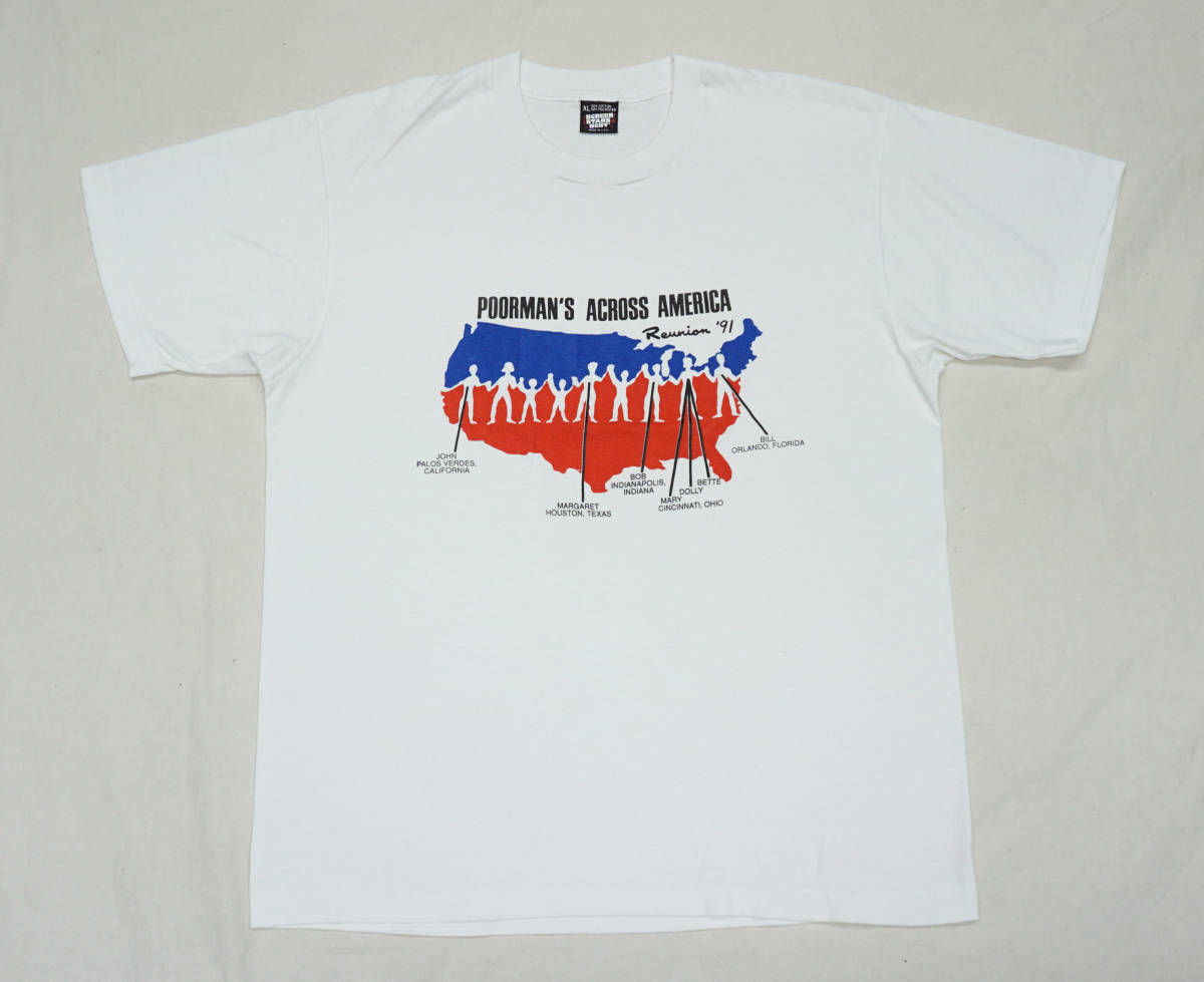 激レア! 1991年 USA製 POORMAN'S ACROSS AMERICA Reunion Tシャツ FIRST AID MARATHON RUN ACROSS AMERICA